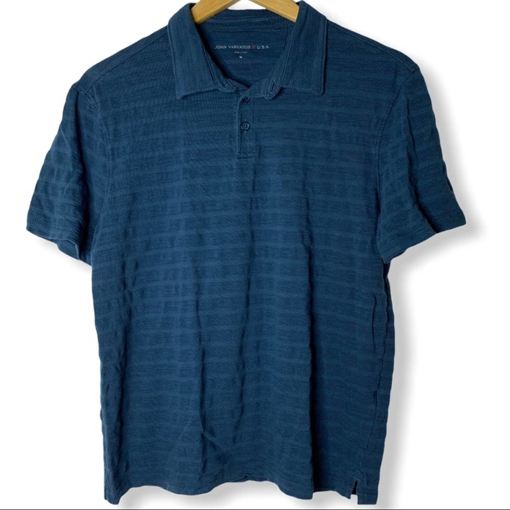 John Varvatos‎ navy blue textured polo medium